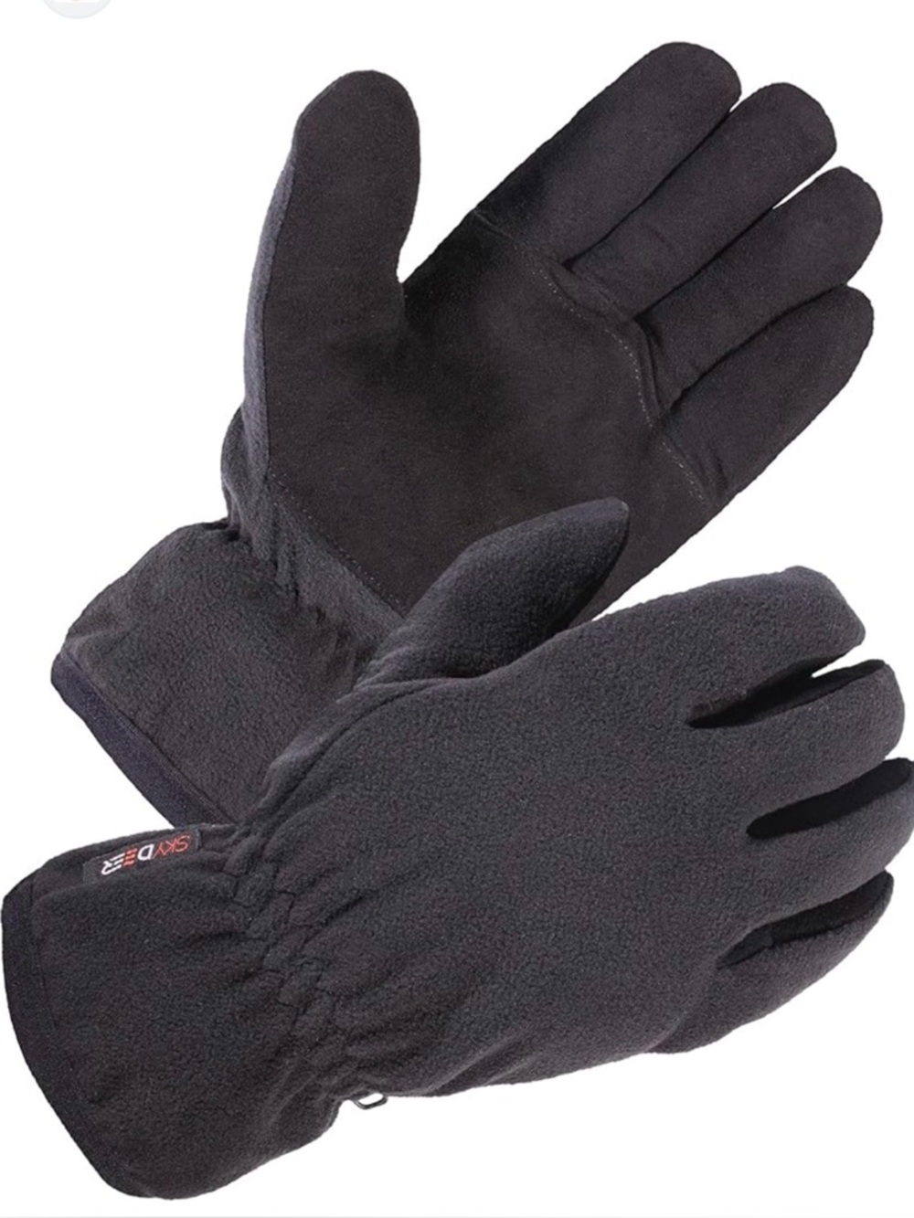 Genuine Deerskin Suede Leather Polar Fleece 3M Thinsulate™ Black Gloves  Sz M